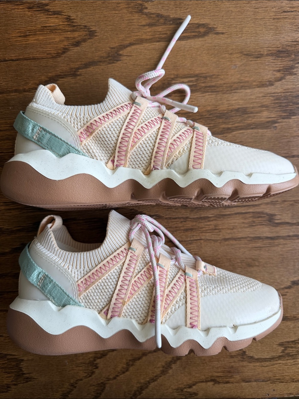 Madewell Cream Knit Sneakers with Pink and Mint Accents